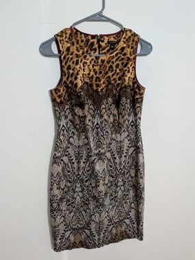 Ann Taylor Sheath Midi Leopard And Lace Print Dress